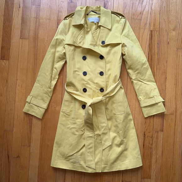 Hobbs London Double Breasted Trench Coat 2 Yellow Chartreuse Belted Spring - Picture 1 of 15